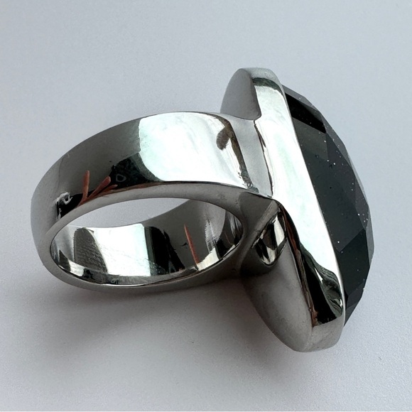 COCKTAIL Faceted Goldstone Ring Size 6 Stainless Steel Purple Gem Oversized Y2K - Picture 7 of 16